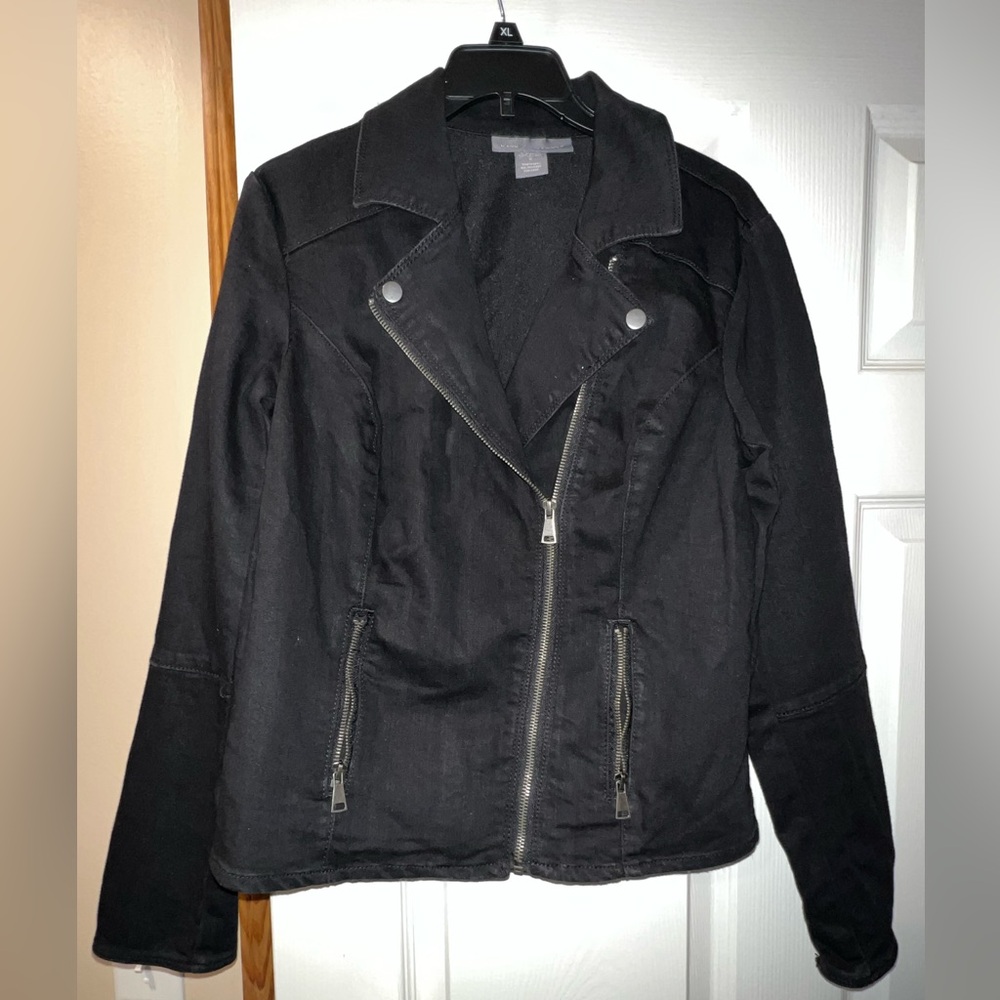 Kate & Mallory Black Moto chic Jean Jacket. Size small